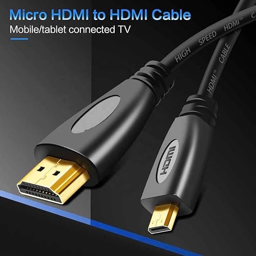 Micro HDMI to HDMI Cable Male to Male 4K 1080p Resolution high Speed Gold Platted, Ethernet Audio Cable 1m Compatible with Cameras, Raspberry Pi 4 B (can not use with Mobile).