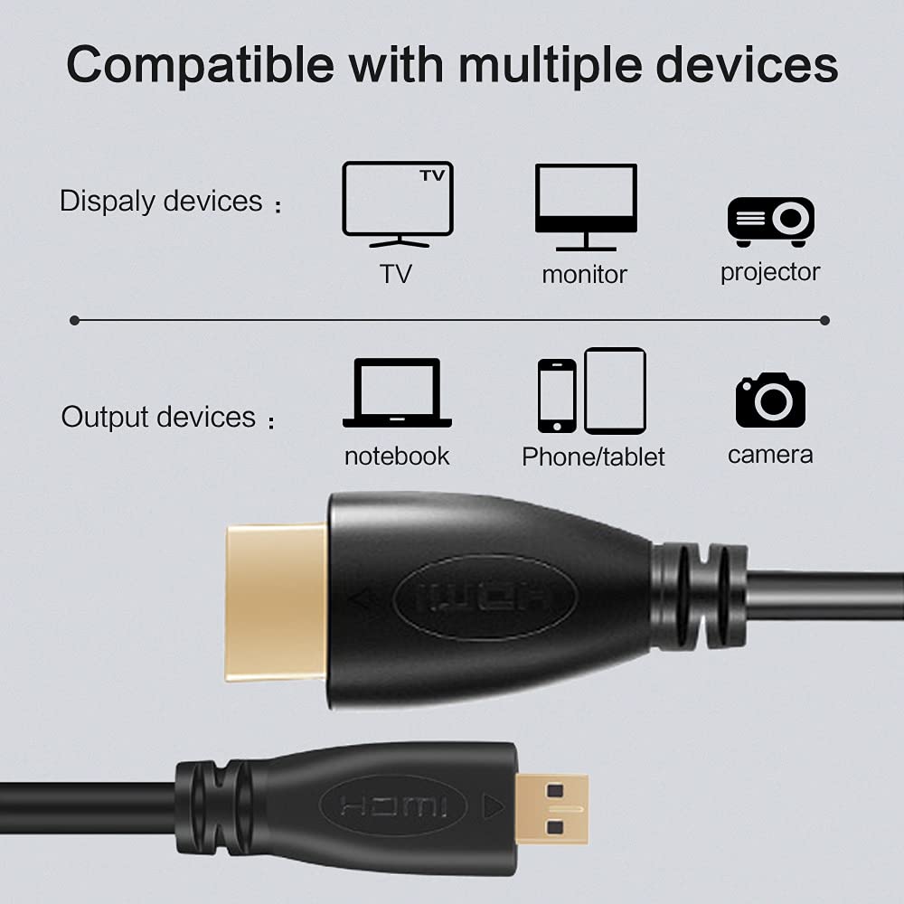 Micro HDMI to HDMI Cable Male to Male 4K 1080p Resolution high Speed Gold Platted, Ethernet Audio Cable 1m Compatible with Cameras, Raspberry Pi 4 B (can not use with Mobile).