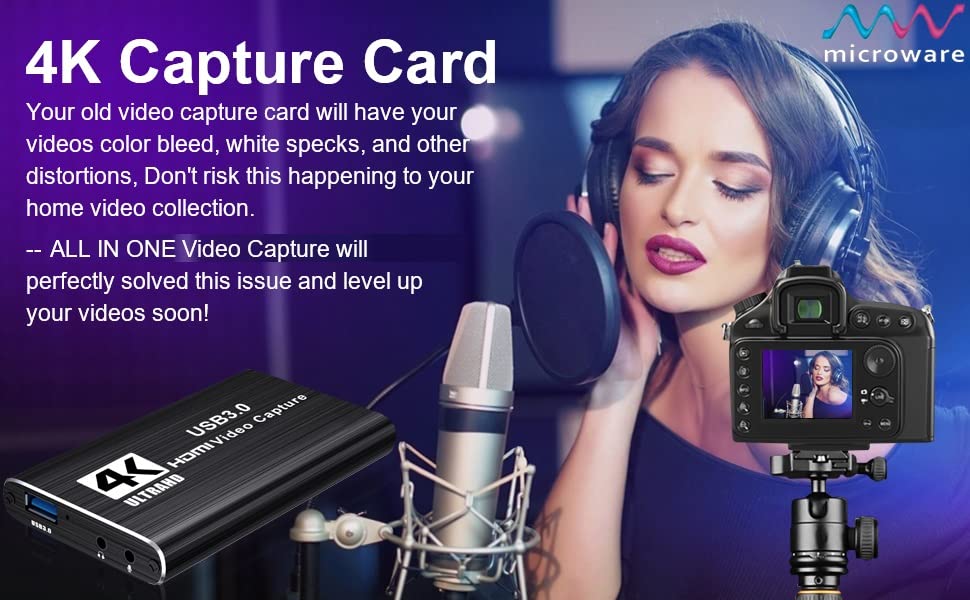 Video Capture Cards, 4K HDMI to USB 3.0 Video Capture Device, 60fps Broadcast Live and Record Video Audio Gaming, Streaming, Teaching, Video (4K USB 3.0 HDMI Video Capture)