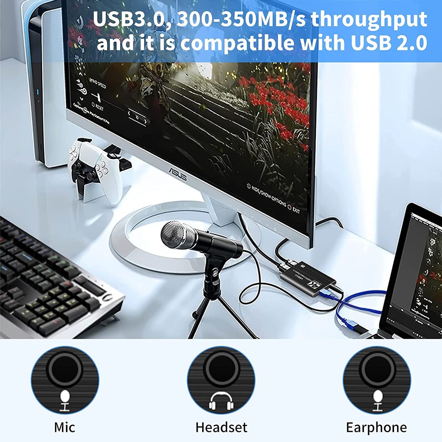 Video Capture Cards, 4K HDMI to USB 3.0 Video Capture Device, 60fps Broadcast Live and Record Video Audio Gaming, Streaming, Teaching, Video (4K USB 3.0 HDMI Video Capture)