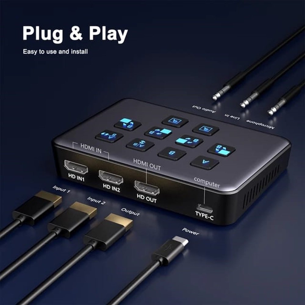 4K Dual HDMI Audio Video Capture Card, USB 3.0 HDMI Capture Device for Live Streaming and Broadcasting with PIP Function for Video Gaming