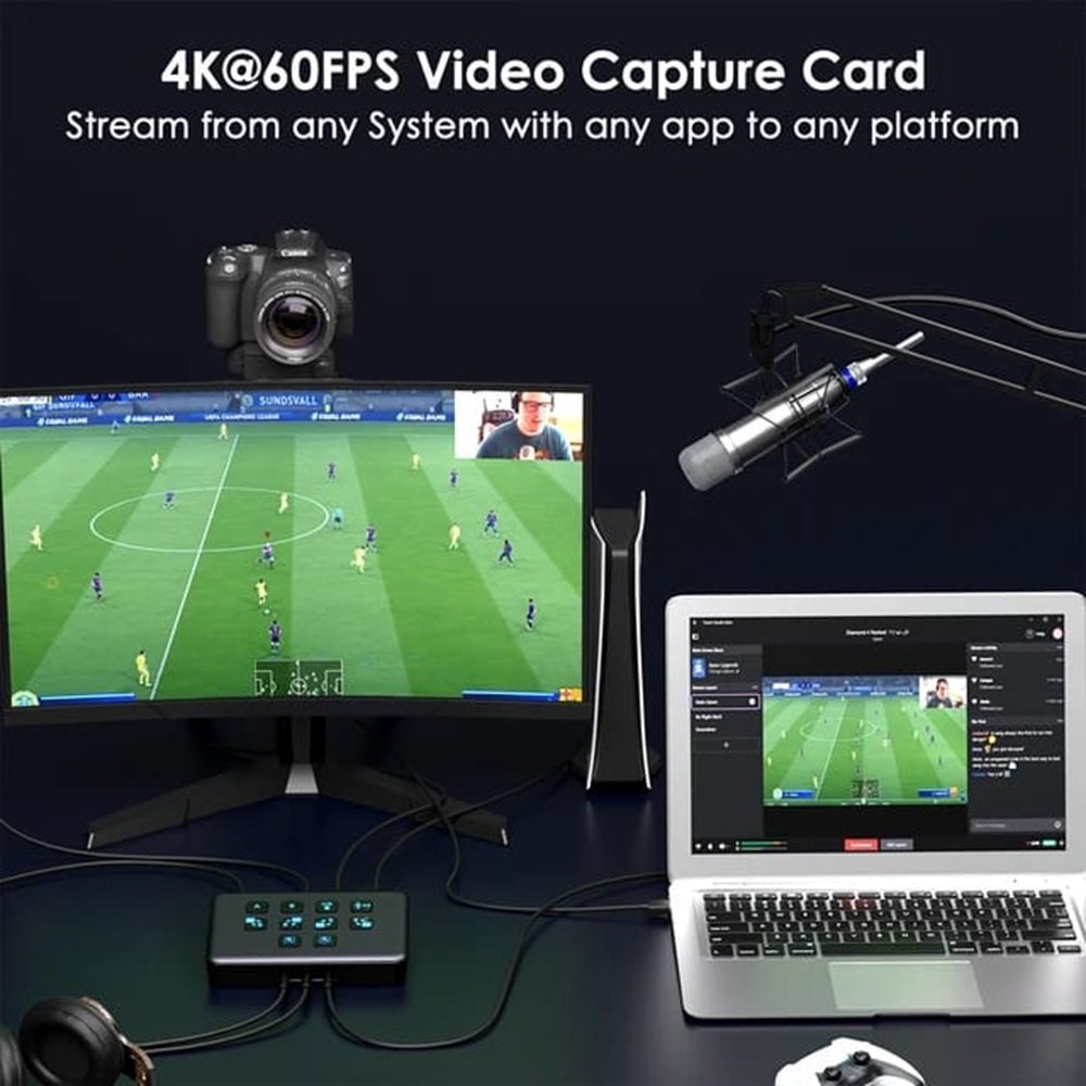 4K Dual HDMI Audio Video Capture Card, USB 3.0 HDMI Capture Device for Live Streaming and Broadcasting with PIP Function for Video Gaming