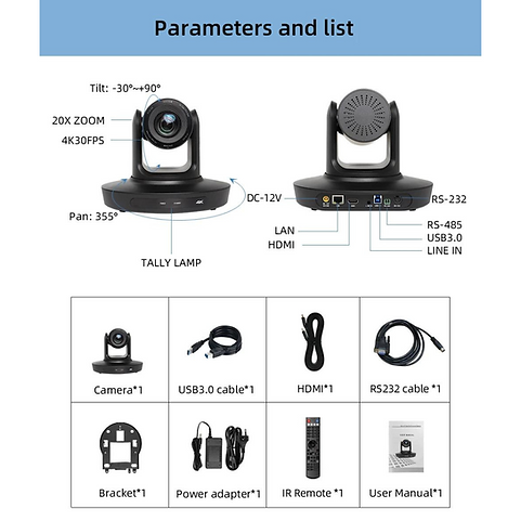 VIDEOCAST VC90 4K PTZ 20X AI Tracking PTZ Camera for Teaching, YouTube Video