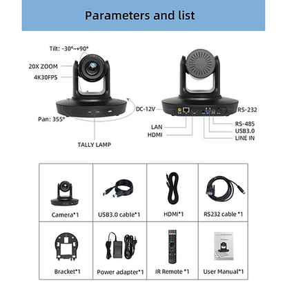 VIDEOCAST VC90 4K PTZ 20X AI Tracking PTZ Camera for Teaching, YouTube Video
