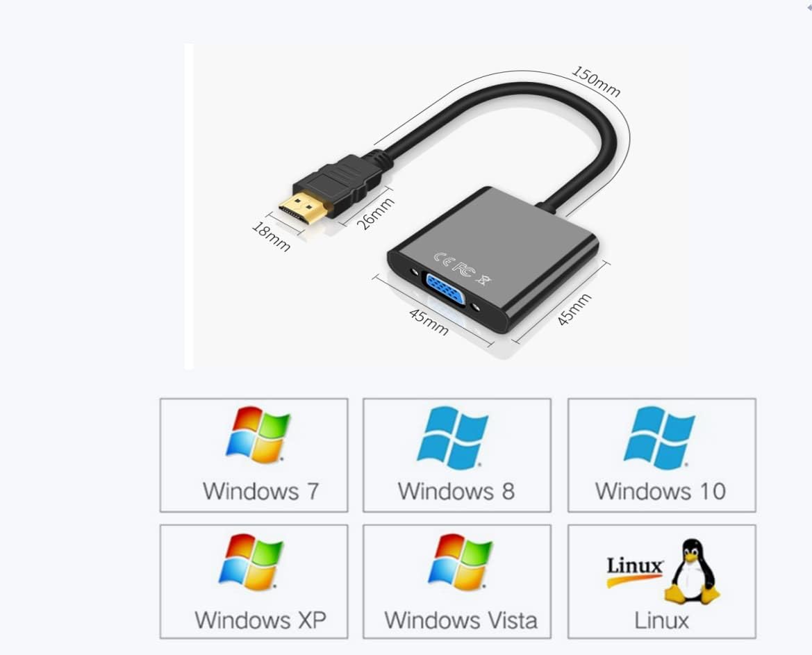 HDMI to VGA Gold Plated High-Speed 1080P Active HDTV HDMI to VGA Adapter Converter Male to Female with Audio and Micro USB Charging Cable, (Black)