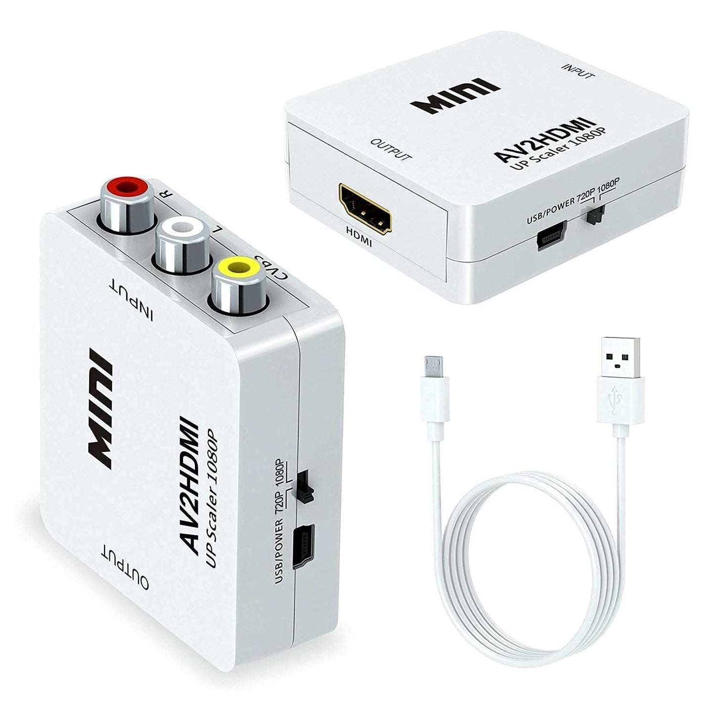 AV to HDMI Converter, RCA to HDMI, 1080P Mini RCA Composite CVBS Video Audio Converter Adapter Support PAL/NTSC for TV/PC/Gaming Console, VHS/VCR/Blue-Ray DVD Players.(White)