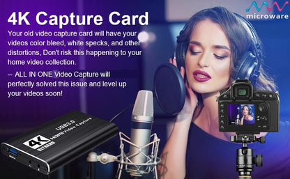 Video Capture Cards, 4K HDMI to USB 3.0 Video Capture Device, 60fps Broadcast Live and Record Video Audio Gaming, Streaming, Teaching, Video (4K USB 3.0 HDMI Video Capture)