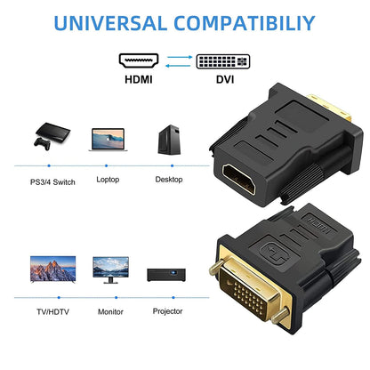 DVI to HDMI Adapter, DVI-D 24+1 Male to HDMI Female High Speed Adapter Converter Gold Plated Support 1080P for HDTV, Plasma, DVD, Projector, Computer