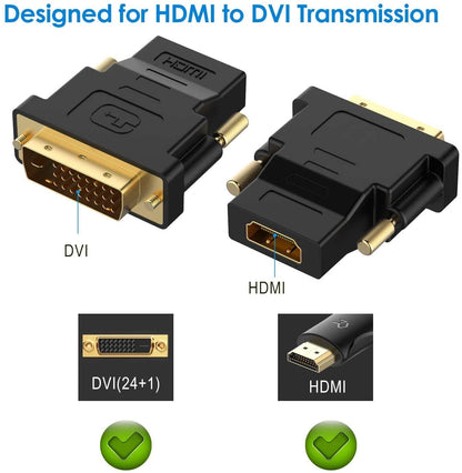 DVI to HDMI Adapter, DVI-D 24+1 Male to HDMI Female High Speed Adapter Converter Gold Plated Support 1080P for HDTV, Plasma, DVD, Projector, Computer