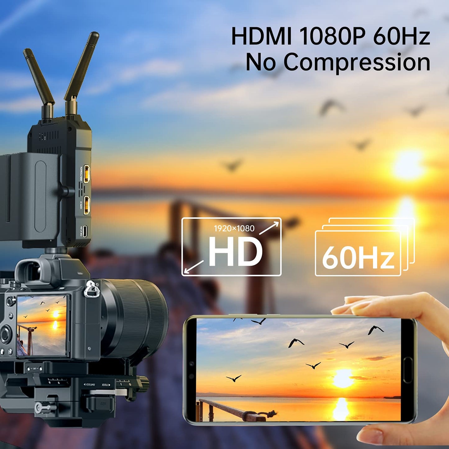 Hollyland Mars 300 PRO HDMI Loopout Wireless Transmitter and Receiver for SLR/MILC Camera with 300ft Long Range 0.08S Low Latency 1080P HD Video Transmission System (Enhanced)