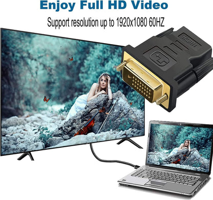 DVI to HDMI Adapter, DVI-D 24+1 Male to HDMI Female High Speed Adapter Converter Gold Plated Support 1080P for HDTV, Plasma, DVD, Projector, Computer