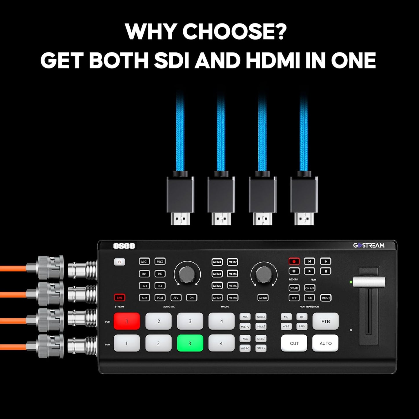 Osee GoStream Duet: SDI Video Mixer & Broadcast Switcher for Live Stream | NDI HX, Multi-Camera Switching