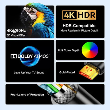 SAMZHE 4K HDMI Cable HDMI 2.0 Wire for Xiaomi Xbox Serries X PS5 PS4 Chromebook Laptops 60Hz 8K HDMI Splitter Digital Cable Cord