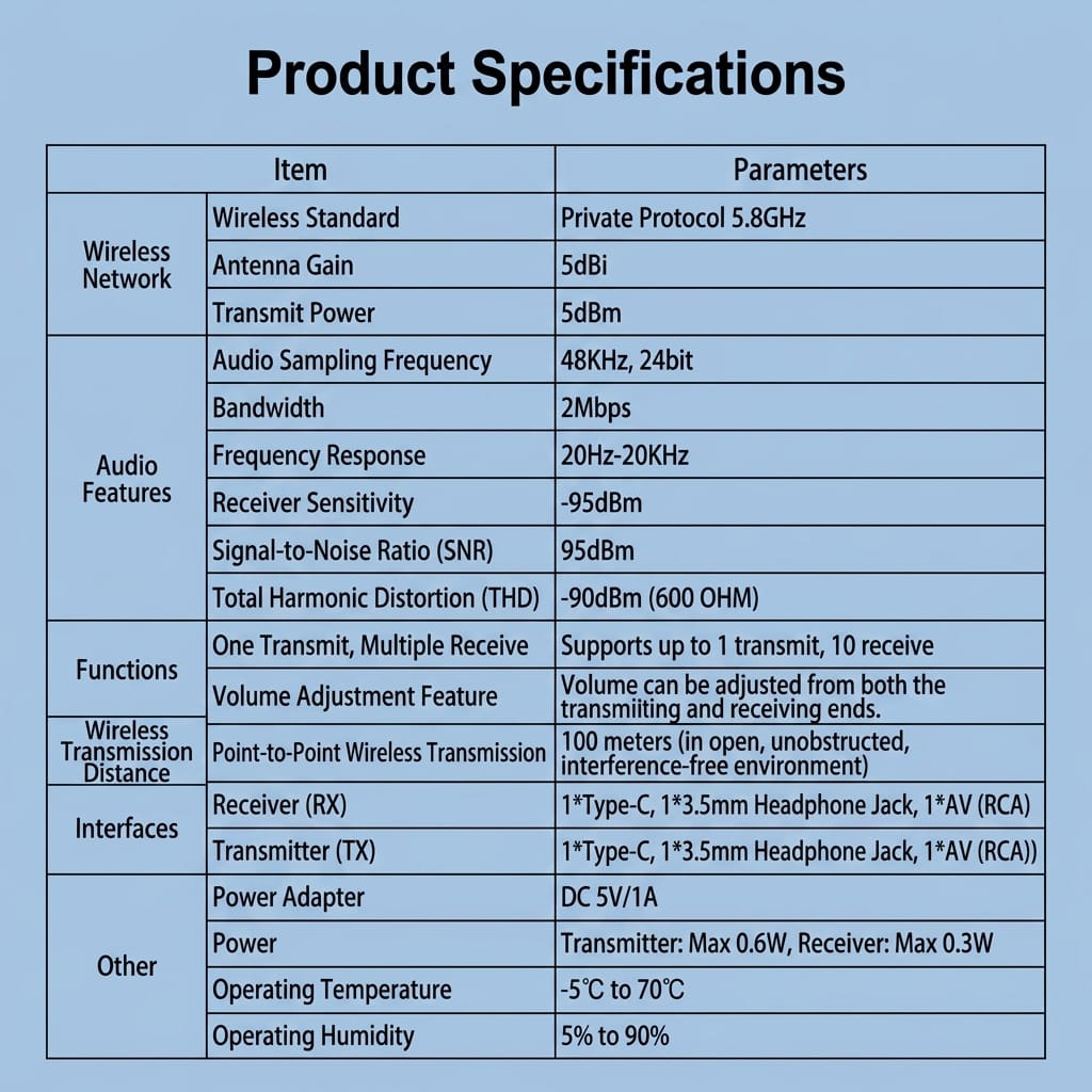 100m 5.8G Wireless Audio Kit